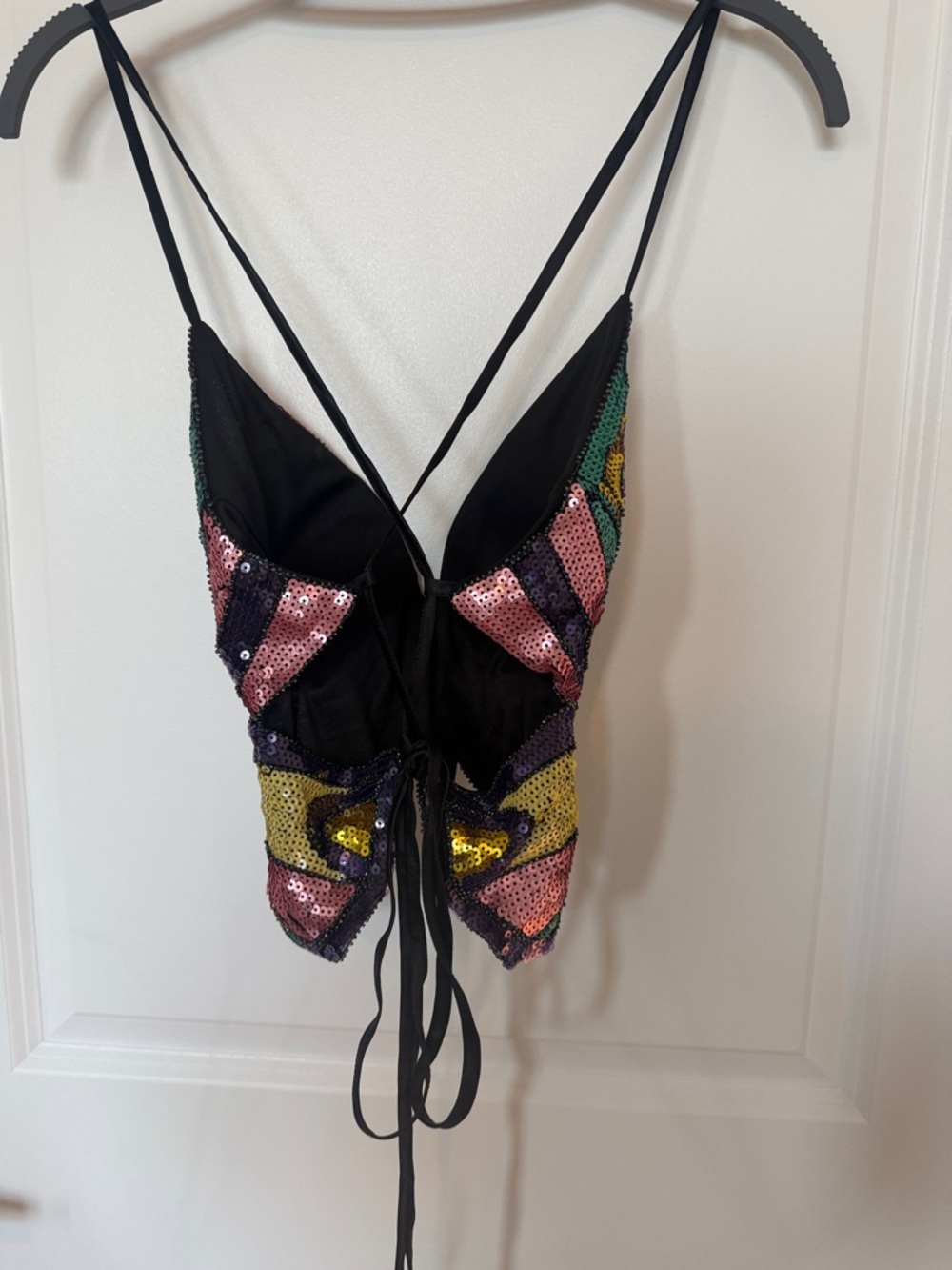 Sequin Butterfly Tie-Front Crop Top in Pastel Multicolor - Picture 2 of 2